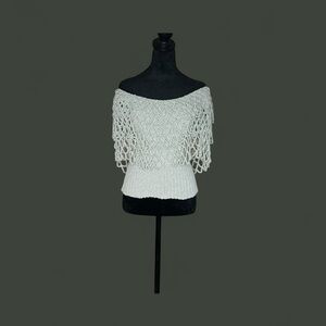 HANDMADE BY MINUCHE Handknitted Crocheted Lace Overlay Sweater Gray SZ L